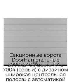 Секционные ворота DoorHan стальные 2000х2400 цвета RAL 7004 (серый) с дизайном «широкая центральная полоса» с автоматикой