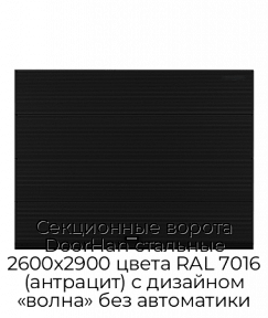 Секционные ворота DoorHan стальные 2600х2900 цвета RAL 7016 (антрацит) с дизайном «волна» без автоматики