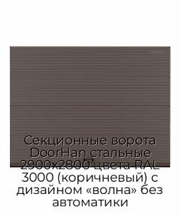 Секционные ворота DoorHan стальные 2900х2800 цвета RAL 3000 (коричневый) с дизайном «волна» без автоматики preview 1