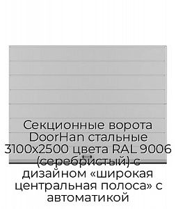 Секционные ворота DoorHan стальные 3100х2500 цвета RAL 9006 (серебристый) с дизайном «широкая центральная полоса» с автоматикой preview 1
