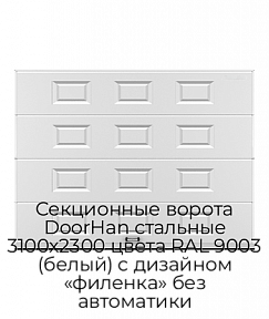 Секционные ворота DoorHan стальные 3100х2300 цвета RAL 9003 (белый) с дизайном «филенка» без автоматики