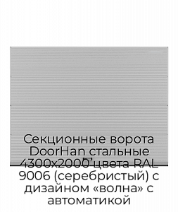 Секционные ворота DoorHan стальные 4300х2000 цвета RAL 9006 (серебристый) с дизайном «волна» с автоматикой preview 1