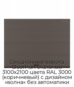 Секционные ворота DoorHan стальные 3100х2100 цвета RAL 3000 (коричневый) с дизайном «волна» без автоматики preview 1