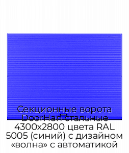 Секционные ворота DoorHan стальные 4300х2800 цвета RAL 5005 (синий) с дизайном «волна» с автоматикой preview 1