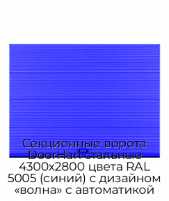 Секционные ворота DoorHan стальные 4300х2800 цвета RAL 5005 (синий) с дизайном «волна» с автоматикой