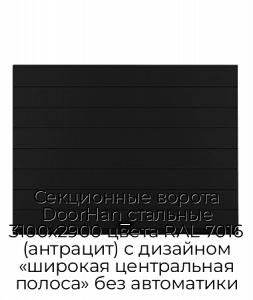 Секционные ворота DoorHan стальные 3100х2900 цвета RAL 7016 (антрацит) с дизайном «широкая центральная полоса» без автоматики preview 1