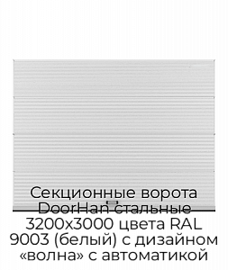 Секционные ворота DoorHan стальные 3200х3000 цвета RAL 9003 (белый) с дизайном «волна» с автоматикой preview 1
