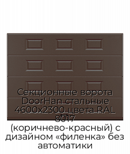 Секционные ворота DoorHan стальные 4600х2300 цвета RAL 8017 (коричнево-красный) с дизайном «филенка» без автоматики preview 1