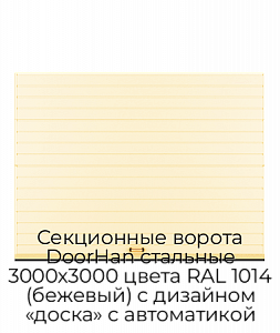Секционные ворота DoorHan стальные 3000х3000 цвета RAL 1014 (бежевый) с дизайном «доска» с автоматикой preview 1