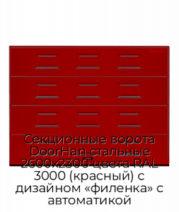 Секционные ворота DoorHan стальные 2600х2300 цвета RAL 3000 (красный) с дизайном «филенка» с автоматикой preview 1