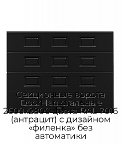 Секционные ворота DoorHan стальные 2600х2800 цвета RAL 7016 (антрацит) с дизайном «филенка» без автоматики