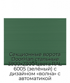 Секционные ворота DoorHan стальные 3900х2300 цвета RAL 6005 (зелёный) с дизайном «волна» с автоматикой