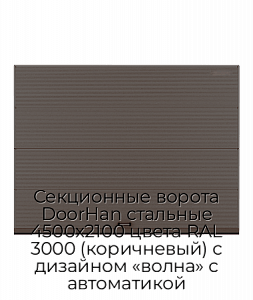 Секционные ворота DoorHan стальные 4500х2100 цвета RAL 3000 (коричневый) с дизайном «волна» с автоматикой preview 1