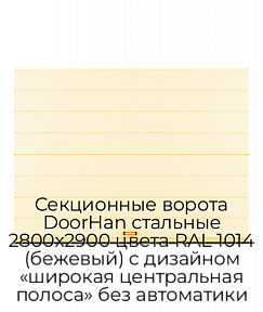 Секционные ворота DoorHan стальные 2800х2900 цвета RAL 1014 (бежевый) с дизайном «широкая центральная полоса» без автоматики