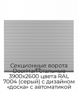 Секционные ворота DoorHan стальные 3900х2600 цвета RAL 7004 (серый) с дизайном «доска» с автоматикой preview 1