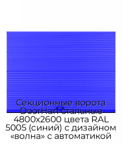 Секционные ворота DoorHan стальные 4800х2600 цвета RAL 5005 (синий) с дизайном «волна» с автоматикой