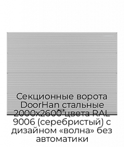 Секционные ворота DoorHan стальные 2000х2600 цвета RAL 9006 (серебристый) с дизайном «волна» без автоматики