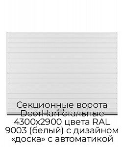 Секционные ворота DoorHan стальные 4300х2900 цвета RAL 9003 (белый) с дизайном «доска» с автоматикой preview 1
