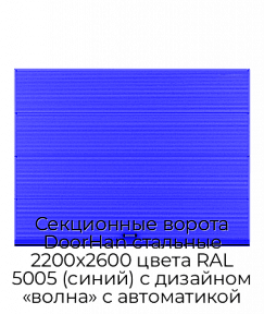 Секционные ворота DoorHan стальные 2200х2600 цвета RAL 5005 (синий) с дизайном «волна» с автоматикой