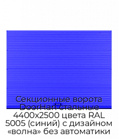 Секционные ворота DoorHan стальные 4400х2500 цвета RAL 5005 (синий) с дизайном «волна» без автоматики