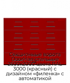 Секционные ворота DoorHan стальные 2600х2000 цвета RAL 3000 (красный) с дизайном «филенка» с автоматикой