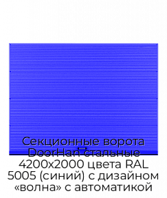 Секционные ворота DoorHan стальные 4200х2000 цвета RAL 5005 (синий) с дизайном «волна» с автоматикой