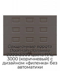 Секционные ворота DoorHan стальные 2000х3000 цвета RAL 3000 (коричневый) с дизайном «филенка» без автоматики