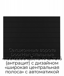 Секционные ворота DoorHan стальные 4100х2200 цвета RAL 7016 (антрацит) с дизайном «широкая центральная полоса» с автоматикой preview 1