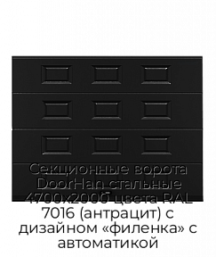 Секционные ворота DoorHan стальные 4700х2000 цвета RAL 7016 (антрацит) с дизайном «филенка» с автоматикой