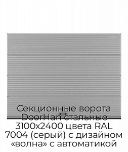 Секционные ворота DoorHan стальные 3100х2400 цвета RAL 7004 (серый) с дизайном «волна» с автоматикой preview 1
