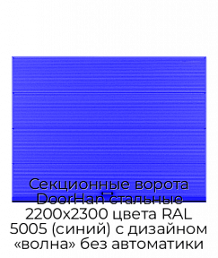 Секционные ворота DoorHan стальные 2200х2300 цвета RAL 5005 (синий) с дизайном «волна» без автоматики