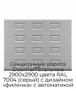 Секционные ворота DoorHan стальные 2900х2900 цвета RAL 7004 (серый) с дизайном «филенка» с автоматикой preview 1