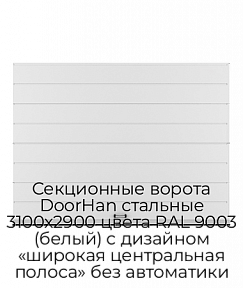 Секционные ворота DoorHan стальные 3100х2900 цвета RAL 9003 (белый) с дизайном «широкая центральная полоса» без автоматики