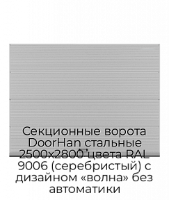 Секционные ворота DoorHan стальные 2500х2800 цвета RAL 9006 (серебристый) с дизайном «волна» без автоматики