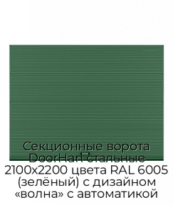 Секционные ворота DoorHan стальные 2100х2200 цвета RAL 6005 (зелёный) с дизайном «волна» с автоматикой