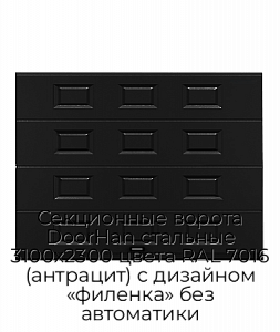 Секционные ворота DoorHan стальные 3100х2300 цвета RAL 7016 (антрацит) с дизайном «филенка» без автоматики preview 1