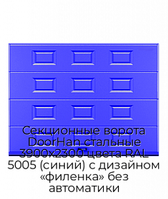 Секционные ворота DoorHan стальные 3900х2300 цвета RAL 5005 (синий) с дизайном «филенка» без автоматики