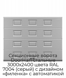 Секционные ворота DoorHan стальные 3000х2400 цвета RAL 7004 (серый) с дизайном «филенка» с автоматикой preview 1