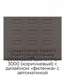 Секционные ворота DoorHan стальные 2900х2500 цвета RAL 3000 (коричневый) с дизайном «филенка» с автоматикой preview 1