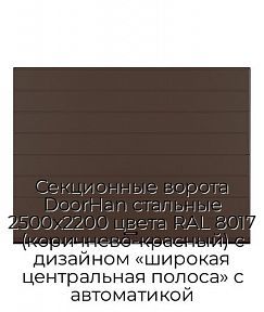 Секционные ворота DoorHan стальные 2500х2200 цвета RAL 8017 (коричнево-красный) с дизайном «широкая центральная полоса» с автоматикой