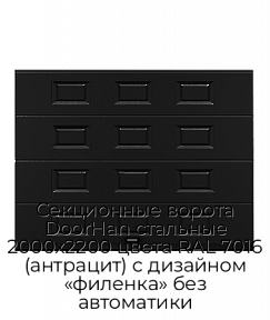 Секционные ворота DoorHan стальные 2000х2200 цвета RAL 7016 (антрацит) с дизайном «филенка» без автоматики
