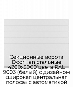 Секционные ворота DoorHan стальные 4200х2000 цвета RAL 9003 (белый) с дизайном «широкая центральная полоса» с автоматикой preview 1