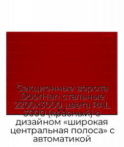 Секционные ворота DoorHan стальные 2200х3000 цвета RAL 3000 (красный) с дизайном «широкая центральная полоса» с автоматикой preview 1