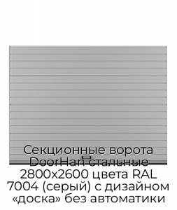 Секционные ворота DoorHan стальные 2800х2600 цвета RAL 7004 (серый) с дизайном «доска» без автоматики preview 1