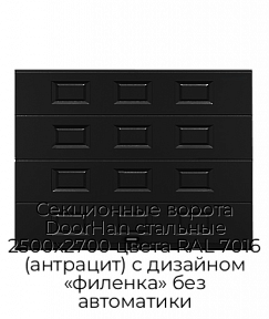 Секционные ворота DoorHan стальные 2500х2700 цвета RAL 7016 (антрацит) с дизайном «филенка» без автоматики