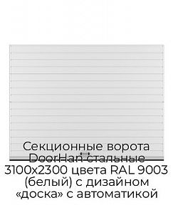 Секционные ворота DoorHan стальные 3100х2300 цвета RAL 9003 (белый) с дизайном «доска» с автоматикой