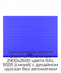 Секционные ворота DoorHan стальные 2900х2600 цвета RAL 5005 (синий) с дизайном «доска» без автоматики preview 1