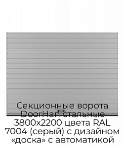 Секционные ворота DoorHan стальные 3800х2200 цвета RAL 7004 (серый) с дизайном «доска» с автоматикой preview 1