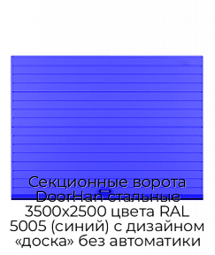 Секционные ворота DoorHan стальные 3500х2500 цвета RAL 5005 (синий) с дизайном «доска» без автоматики
