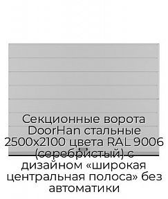 Секционные ворота DoorHan стальные 2500х2100 цвета RAL 9006 (серебристый) с дизайном «широкая центральная полоса» без автоматики